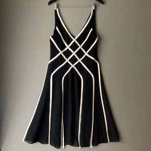 Adrianna Papell Black Midi Dress with White Piping